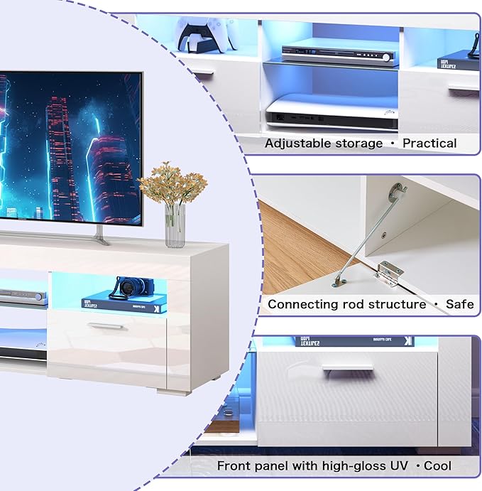 White TV Stand for 50/55 Inch, Entertainment Center - Image 5