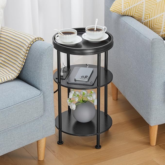 Small Round Side Table with Charging Station - Image 2