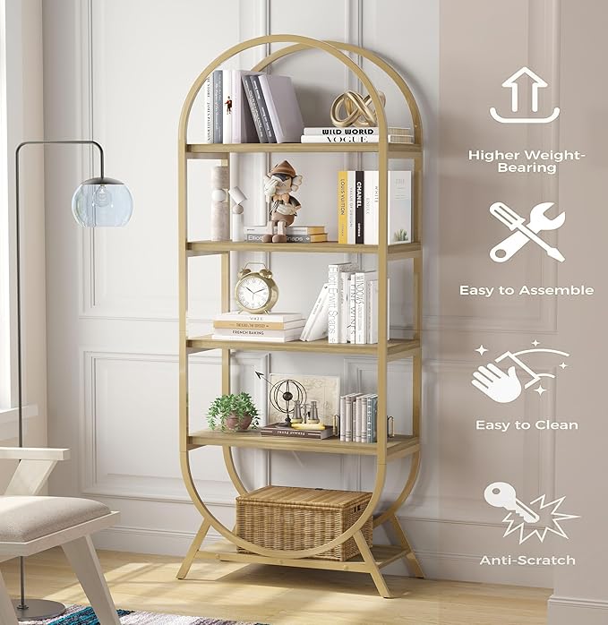 Bookshelf Arched Bookcase Set 2, 5 Tier Open Freestanding Display Shelf - Image 5