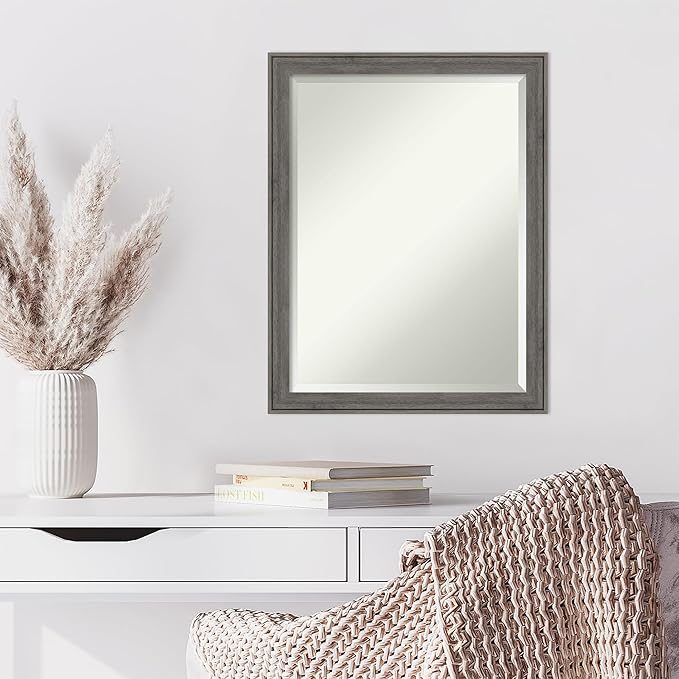 Amanti Art Grey Wall Mirror 27x21 Regis Barnwood Grey Narrow Rectangle Bathroom - Image 6
