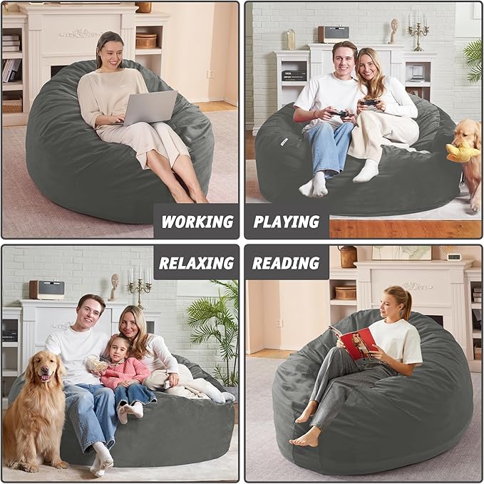 5FT Bean Bag Chair with Ultra Soft Velvet Cover Bean Bag Sofa with Memory Foam - Image 6