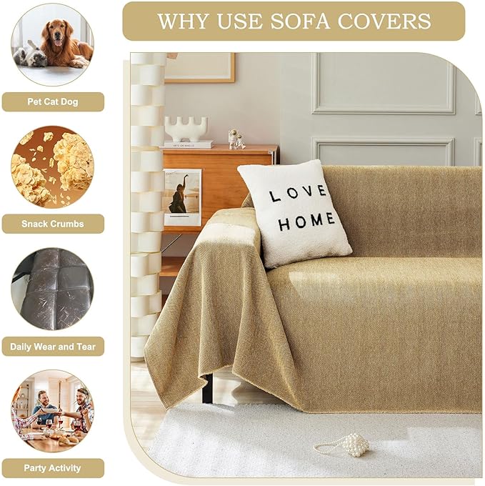 STACYPIK Yellow Sofa Cover for Dogs, Chenille Non-Slip Couch Cover for Pets - Image 9