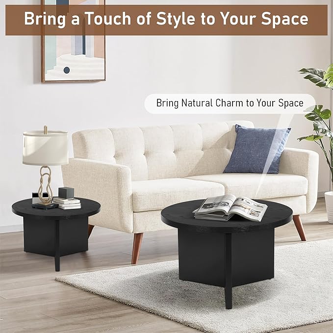 Round Nesting Coffee Tables Set of 2, Modern Stacking Table - Image 7
