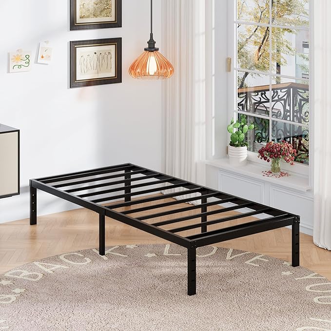 16 Inch Twin Bed Frames with White Skirt Cover, Metal Twin Size Bed Frame with - Image 7