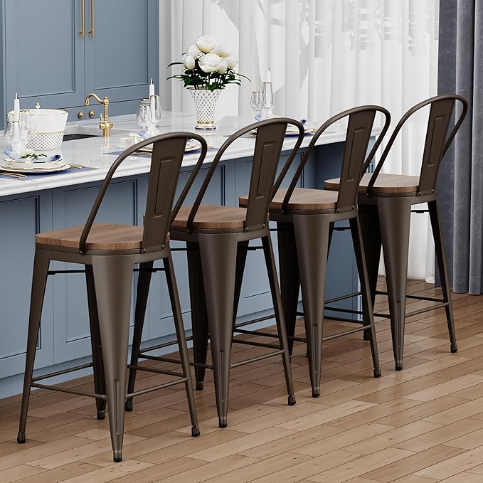 Yongqiang 26 inch Bar Stools Set of 4 Kitchen Counter Height Bar Chairs High - Image 4