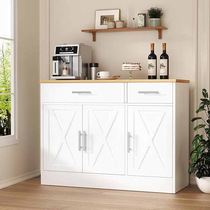 Shintenchi 3 Doors Farmhouse Sideboard Buffet Cabinet, Wood Coffee Bar Cabinet by Shintenchi