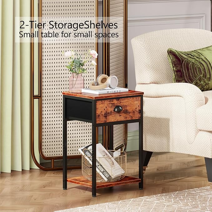 Furologee Nightstands Set of 2, Industrial End Table - Image 6