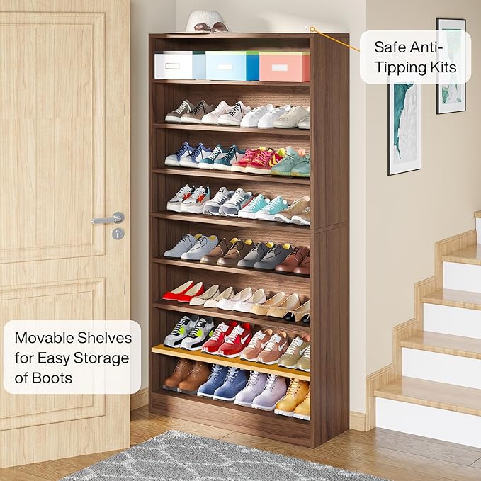 Tribesigns Tall Shoe Cabinet, 9 Tiers 40-45 Pairs Heavy Duty Wood Freestanding - Image 4