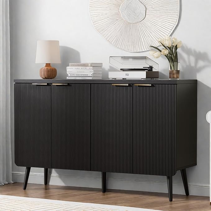 Buffet Cabinet with Storage, Fluted Multifunctional Storage Cabinet with 4 Doors by FONTOI