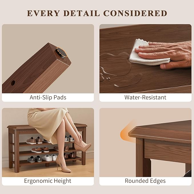 Shoe Rack for Front Door Entrance, Solid Wood Shoe Bench for Closet, Holds Up - Image 7