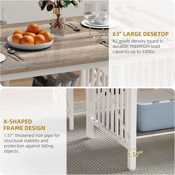 DWVO 3-Piece Dining Table Set for 4-6 People, Industrial Rectangular Dining - Image 3