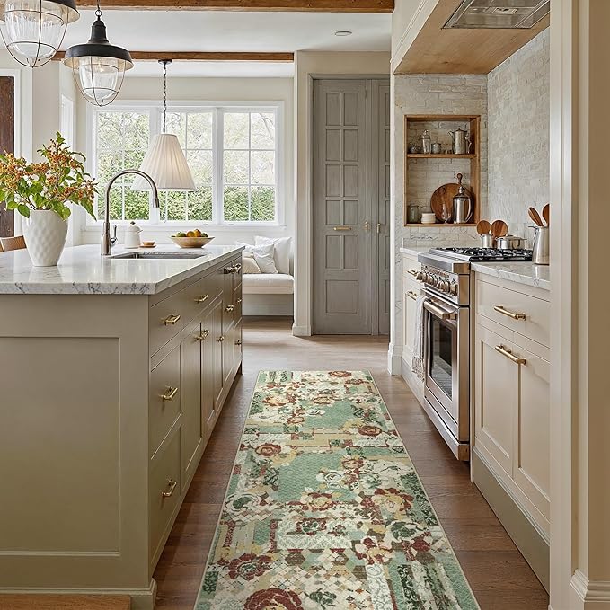 GENIMO Floral Runner Rug 2X6, Machine Washable Non Slip Vintage Patchwork - Image 2