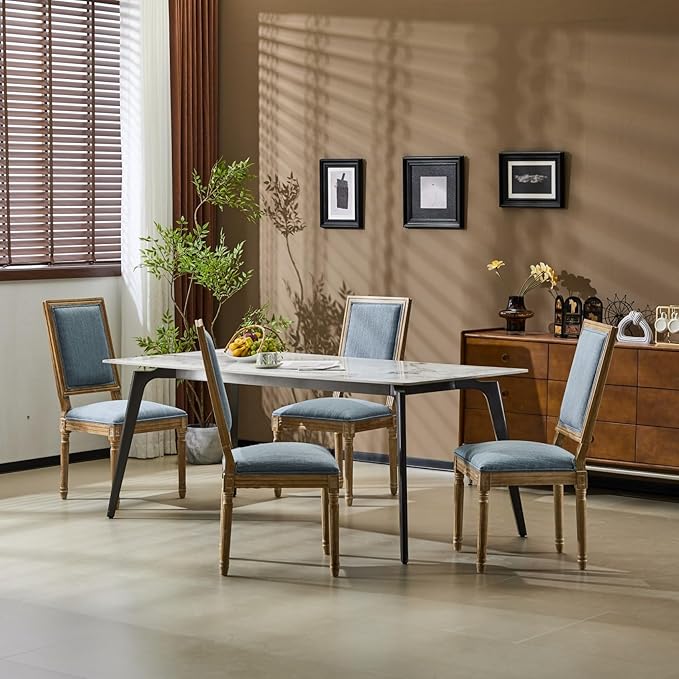 Merax Upholstered Solid Wood Dining Chairs Set of 4, French Country Style - Image 4