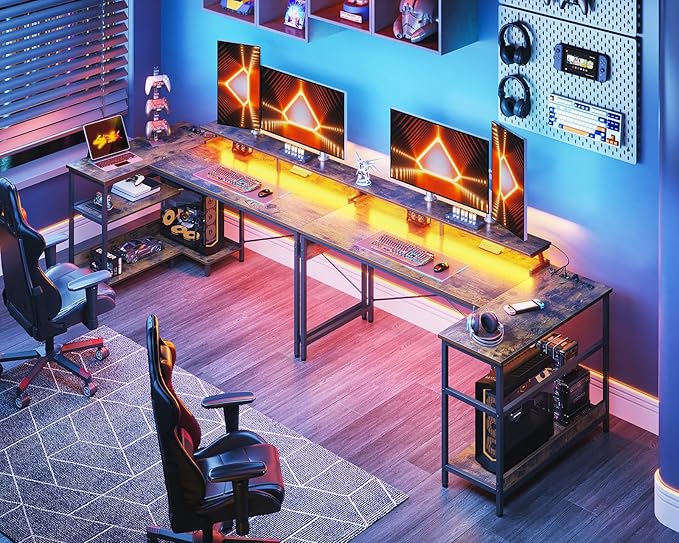 ODK 58 Inch Gaming Desk with USB Charging Ports and LED Lights, Reversible L - Image 2