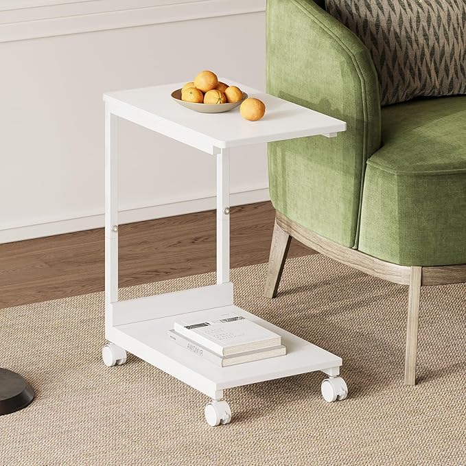 Side Table, C Table with 2-Tier Storage Shelf, End Table TV Tray with Metal - Image 5