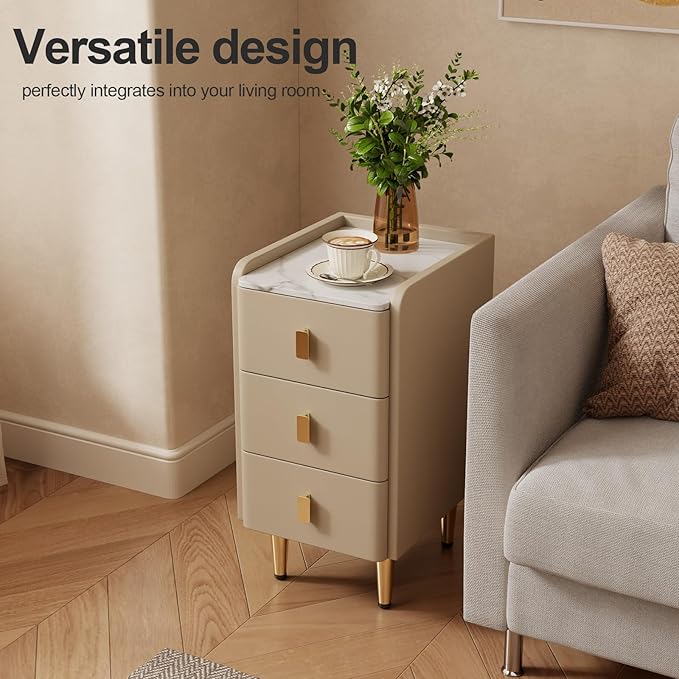 Narrow Nightstand with Drawers, Narrow Side Table Leather, Small Bedside Tables - Image 5