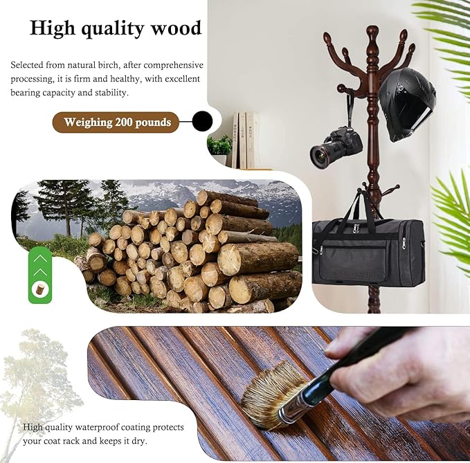 Coat Rack Stand, Solid Wooden Coat Tree - Image 3