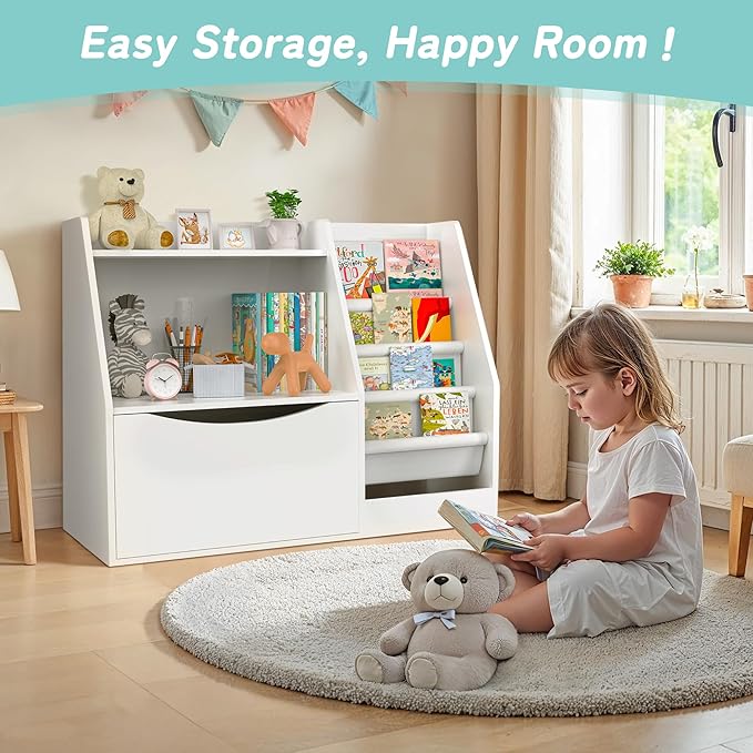 TOETOL 2 Tier Kids Bookshelf and Book Storage，4 Sling Toddler Bookshelf - Image 6