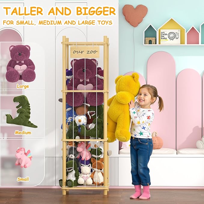 Bamboo Stuffed Animal Storage Zoo, Large Capacity Plush Toy Cage, Wood Stuffed - Image 5