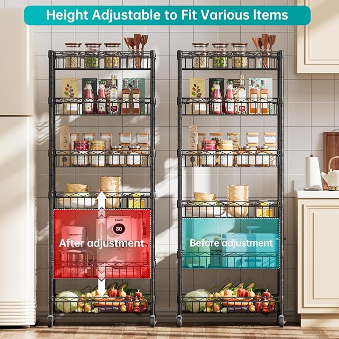 SINGAYE 6 Tier Basket Shelf Wire Shelving Unit Adjustable Storage Shelves Big - Image 3