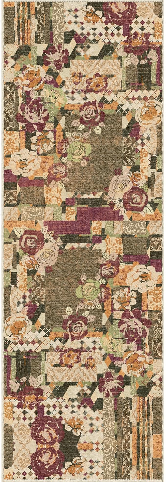 GENIMO Floral Runner Rug 2'6''x8, Machine Washable Non Slip Vintage Patchwork - Image 9