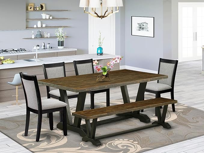 East West Furniture V677MZ606-6 6 Piece Dinette Set Contains a Rectangle Dining - Image 2