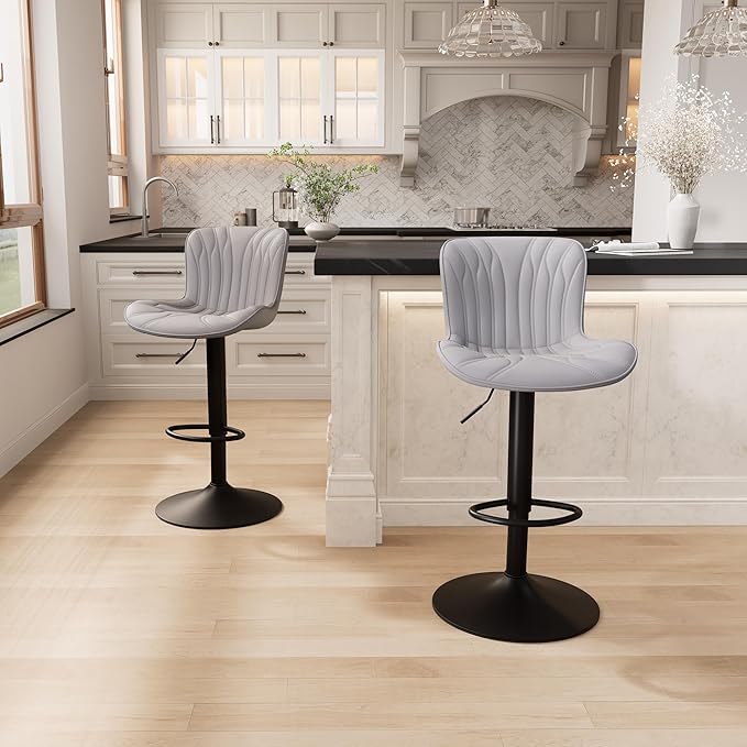 YOUNIKE Grey Bar Stools Set of 2 Modern Kitchen Counter Height Bar Chairs - Image 5