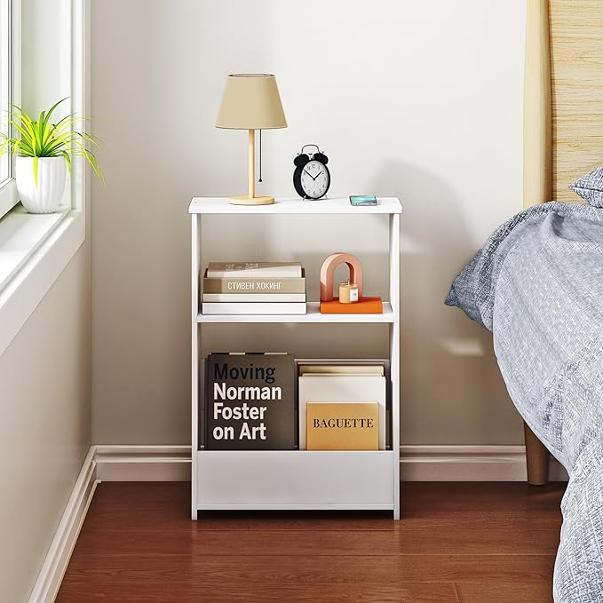 3-Tier Narrow End Table, Small Stand Shelf Narrow White Side Table - Image 2