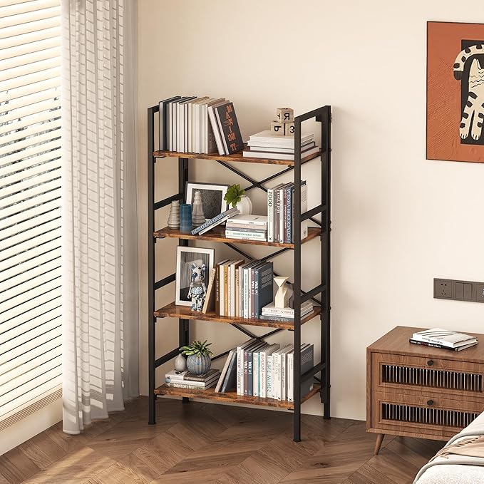 Folding Bookshelf, 4 Tier Bookcase Foldable Shelf - Image 5