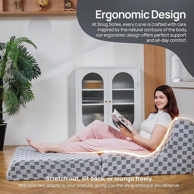 Bean Bag Chair with Checkerboard Shaker Fleece Fabric, Folding Sofa Bed - Image 4