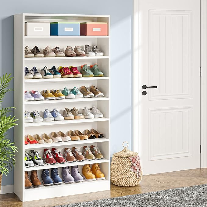Tribesigns Shoe Cabinet, 9 Tiers 40-45 Pairs Heavy Duty Wood Freestanding Shoe - Image 8