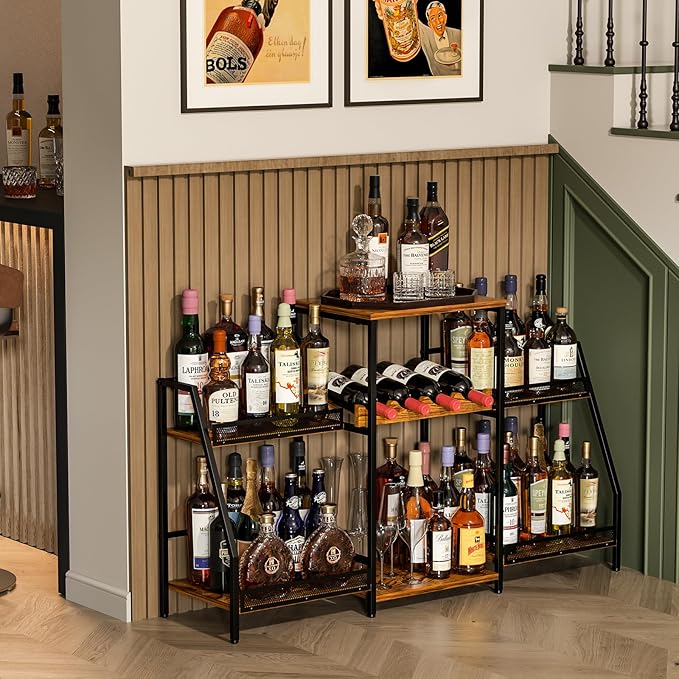 Liquor Cabinet with Fences, Wine Rack Freestanding Floor, 4 Tier Trapezoidal - Image 5