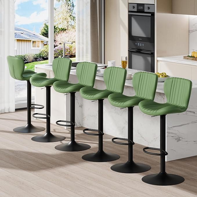 Shintenchi Bar Stools Set of 6 Modern Swivel Bar Chairs, Counter Height Faux - Image 3