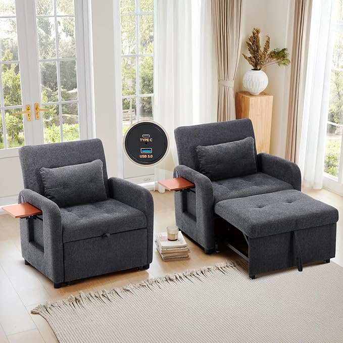 Convertible Sleeper Chair-Fabric Futon Sofa Bed, Single Sleeper Sofa, Small - Image 7