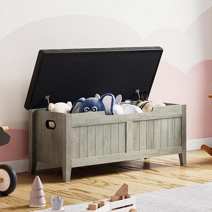 GAOMON Storage Bench with Padded Seat, 39.4” Wooden Chest Storage Box with 2 - Image 8