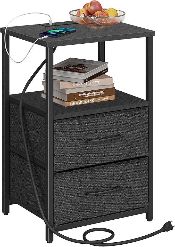 TUTOTAK End Table with Charging Station, Night Stand, Side Table with 2 USB by WelcometotheTUTOTAKHome