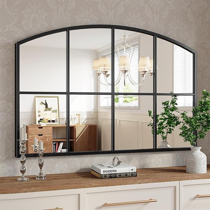 Window Pane Black Mirror, Large Grid Mirror by Brauthon