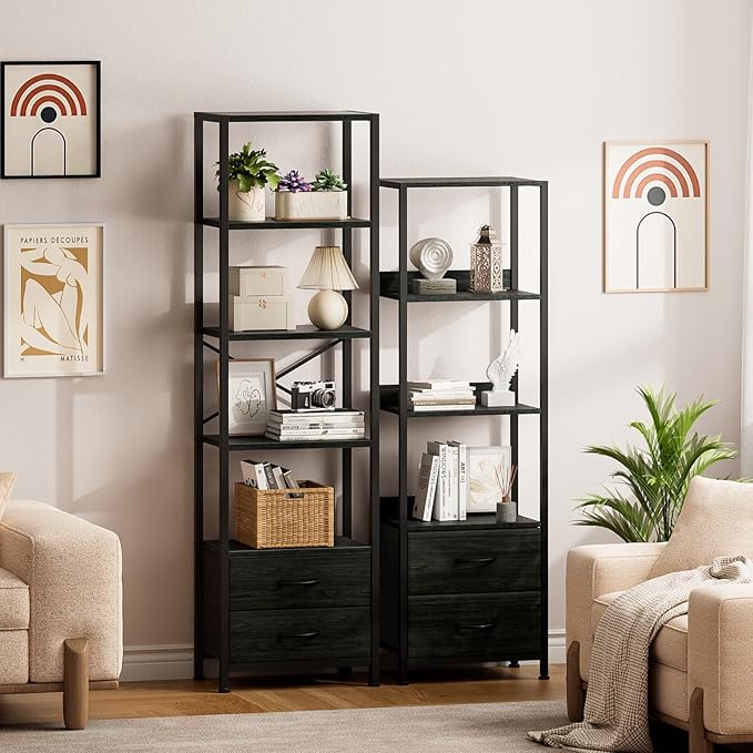 Furnulem 5-Tier Corner Shelf, Narrow Bookshelf - Image 2