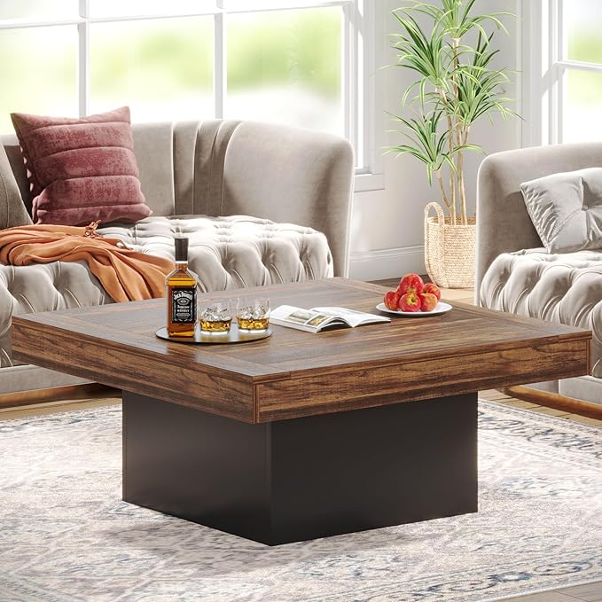 Tribesigns Coffee Table Square LED Coffee Table Engineered Wood Low Center by Tribesigns