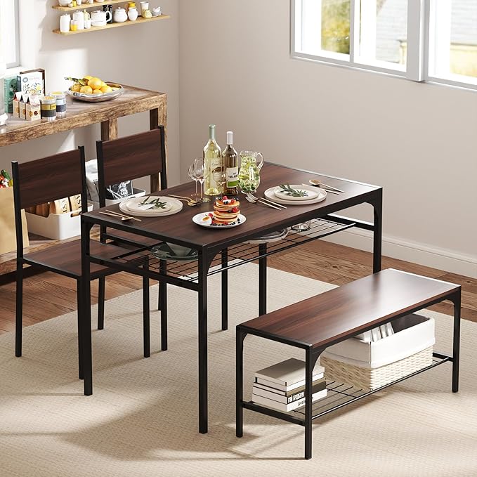 Tangkula Dining Table Set for 4, Kitchen Table and 2 Chairs for 4 - Image 2