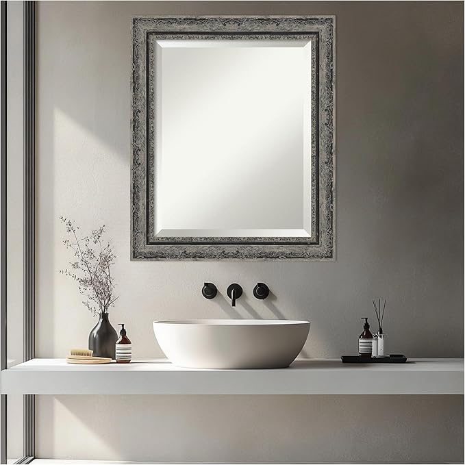 Amanti Art Bathroom Mirror for Over Sink, 25x21 Filigree Matte Black Rectangle - Image 4