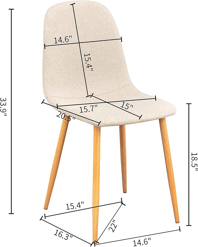 FurnitureR Dining Chairs Set of 4, Upholstered Fabric Armless Dining Room - Image 3