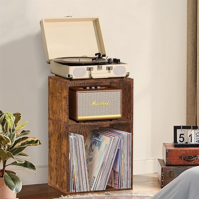 LEYAOYAO 2 Cube Bookshelf, Mini Wood Book Shelf Storage Organizer, Turntable - Image 7