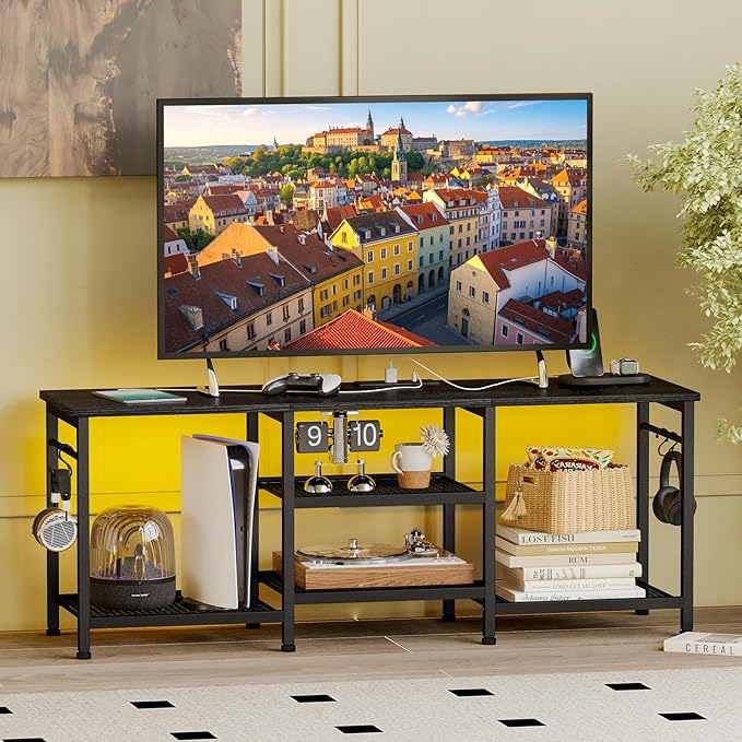YGEOMER Black TV Stand Entertainment Center - Image 8