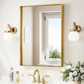 Keonjinn Brushed Shiny Gold Bathroom Mirror 22 x 30 Inch, Rectangle Gold Vanity by Keonjinn