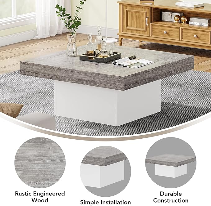 Tribesigns Coffee Table Square LED Center Table Engineered Wood Low Coffee - Image 7