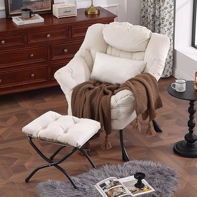 Lazy Chair with Ottoman, Modern Accent Chair with Lumbar Pillow, Comfy Chairs - Image 4