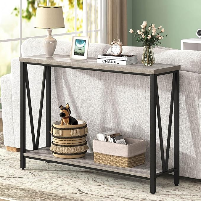 FOLUBAN Industrial Sofa Console Table, Rustic Wood and Metal Entryway Hallway - Image 4