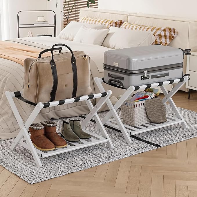2 Packs Fully Assembled White Luggage Racks by SmartFENDEE