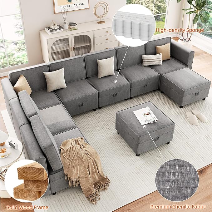 GAOMON 139.4" Chenille Reversible Sectional Sofa, 9-Seater Modular Sectional - Image 5